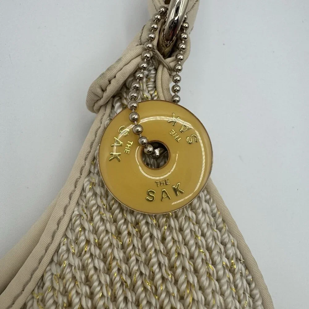 The Sak Hobo Beige Cream Woven Crochet Shoulder Hobo Bag Purse Metallic Gold - Picture 3 of 15